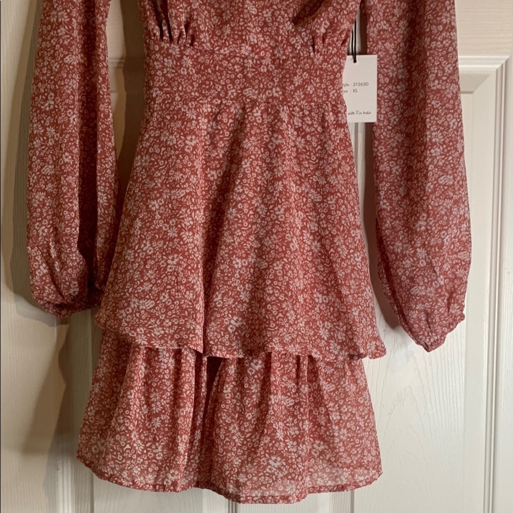 Floral V-Neck Red Dress - Picture 4 of 12